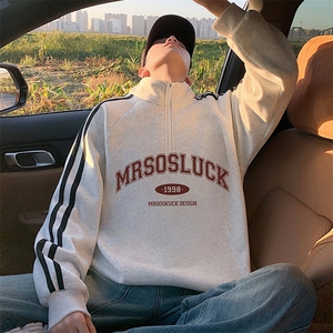 G010加绒P50美式半高领外套oversize立领半拉链卫衣加绒加厚图片