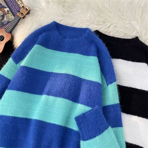 条纹毛衣男士冬季宽松加厚保暖针织衫美式潮 M5627 P58图片