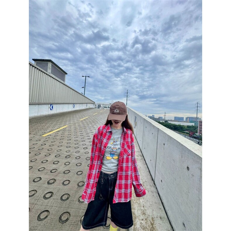 TC589-P45复古格子衬衫情侣新款潮牌长袖衬衣宽松休闲百搭上衣，女装衬衫，星座617A-2