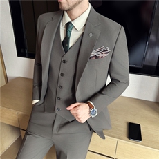 秋冬免烫抗皱色织高档面料纯色西装三件套西服中灰色SJT8065-P285，男装西服，电商A213