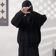 V领连帽毛衣男秋冬款金属扣设计感痞帅青少年针织衫上衣MY845，男装针织衫/毛衣，星座1116A-1（原606A）