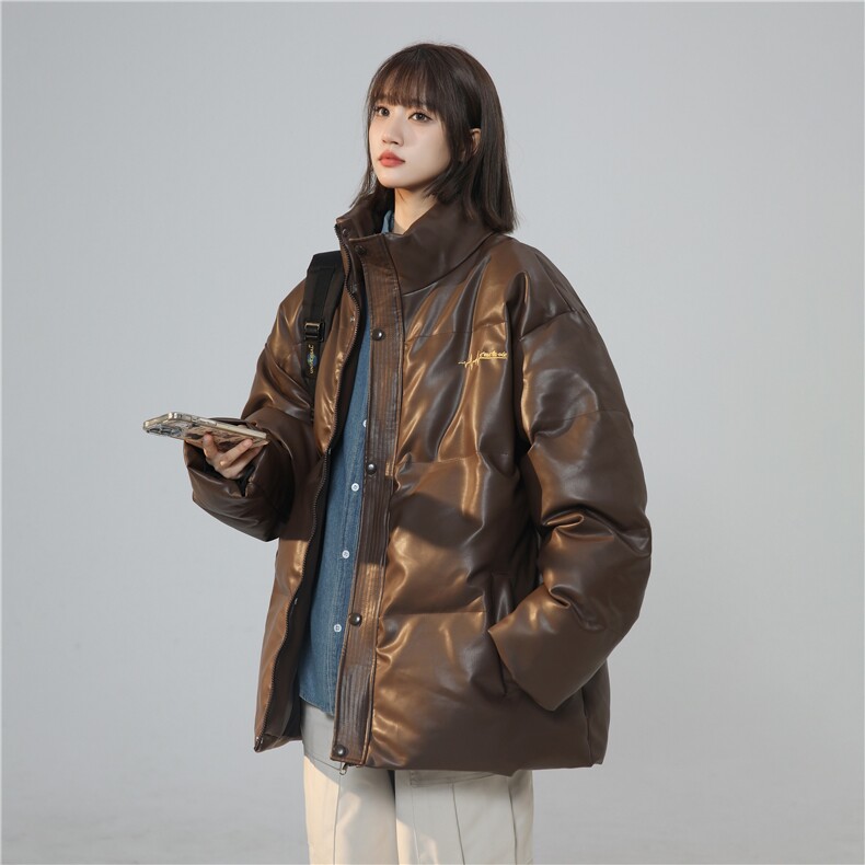 XZ-230-1MY05中性风宽松简约重磅PU皮刺绣休闲立领棉服P128控158,男装棉衣,星座230-1