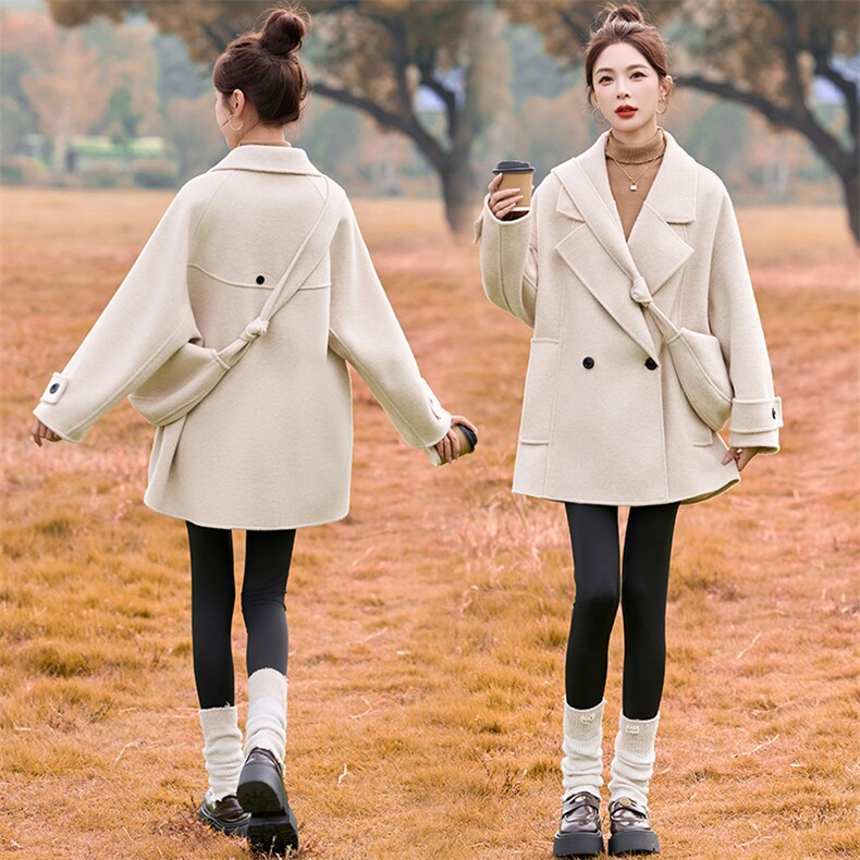 2025冬装新款简约时尚休闲手工缝制羊绒大衣，女装毛呢外套，魅丽静蓝