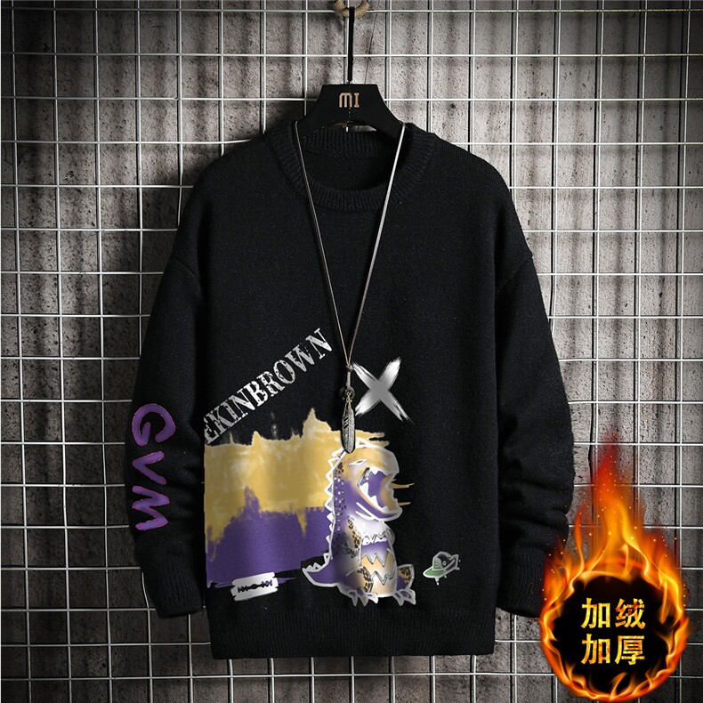 1日系宽松圆领中性情侣潮流大码M-5XL印花毛衣男7635P48加绒P55，男装针织衫/毛衣，星座226-2