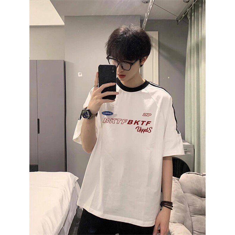 夏季美式高街重磅纯棉三条杠织带撞色男女短袖T恤ZD639-特P30,男装T恤,电商A486-1