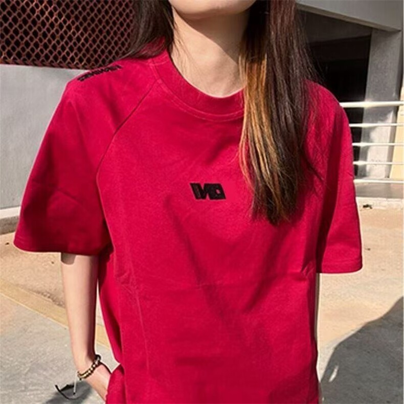 重磅纯棉短袖T恤女夏季2025新款美式简约字母刺绣设计感情侣上衣,男装T恤,星座506A