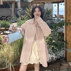 现货新款26春装清新粉色休闲韩版中长风衣2B153-7003-P155-K248，女装风衣，2B153