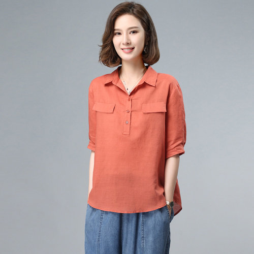 2023夏季时尚简约大方气质优雅短袖工装风短袖衬衫,女装衬衫,独衣靓
