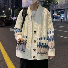 秋季针织衫百搭宽松撞色上衣提花毛衣外套男开衫慵懒风M594-P54，男装针织衫/毛衣，星座512-2