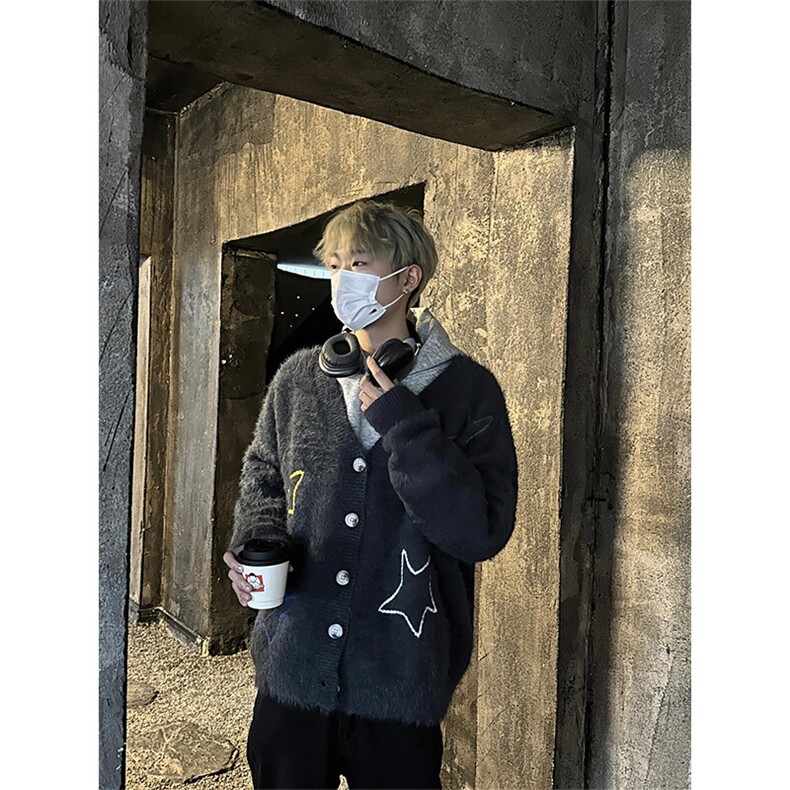美式复古星星绣花开衫毛衣潮流百搭上衣外套MY734特P63,男装针织衫/毛衣,星座908-1