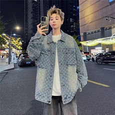 美式复古机车立领刺绣水洗牛仔夹克男女春秋潮街头嘻哈上衣外套，男装夹克，星座715-4