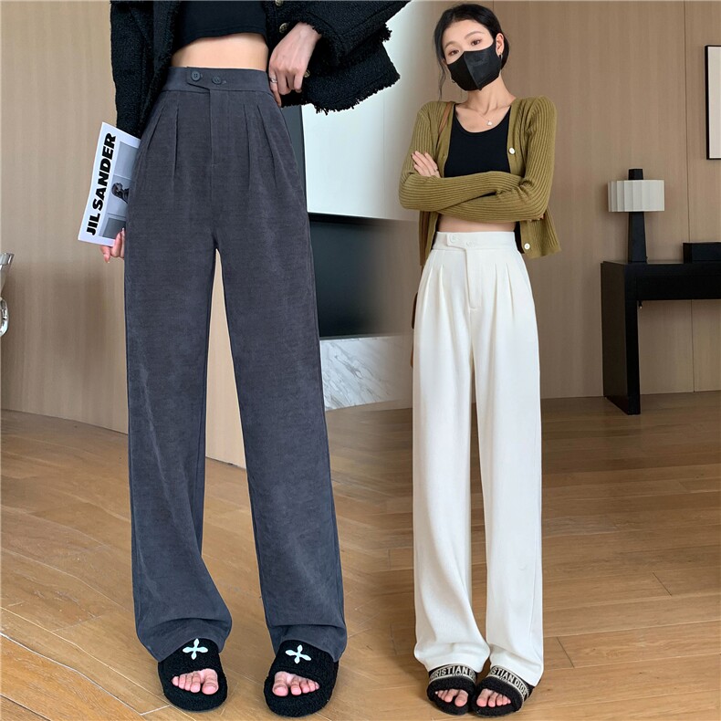 阔腿裤女2023新款冬欧棉绒高腰垂感显瘦加绒小个子休闲直筒西装裤,女装休闲裤,梦白服饰厂