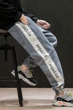 2021秋季新款日系大码男字母印花拼接束脚九分牛仔裤长裤K598-P45，男装牛仔裤，电商A001