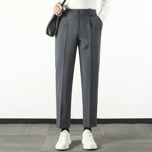 男士修身直筒抗皱免熨烫商务休闲裤高级垂感黑色九分西裤E03/P42图片