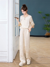 春夏重工气质高级感运动休闲原创设计刺绣新中式复古两件套，女装套装/套裙，梦依杭