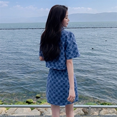 盐系穿搭小香风辣妹牛仔小个子两件套装裙2023夏新款法式名媛高级，女装套装/套裙，浪娴服饰