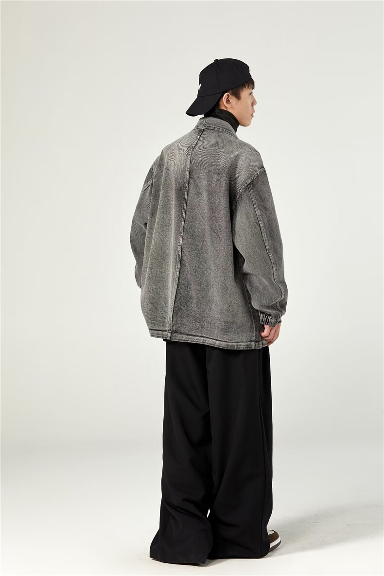 灰色牛仔夹克男秋季潮牌美式复古宽松痞帅休闲西装外套XZ672-P75,男装夹克,星座302B-2