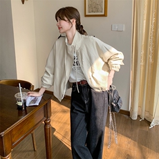 米白色立领棒球服外套女2025春秋新款韩系小个子休闲短款夹克上衣，女装短外套，2C129