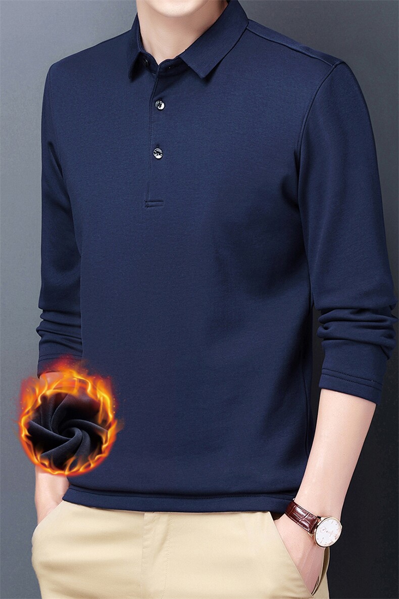 休闲翻领Polo衫加绒保暖卫衣男2023冬季新款中青年男士打底衫秋装,男装针织衫/毛衣,钱塘6003（原4033）