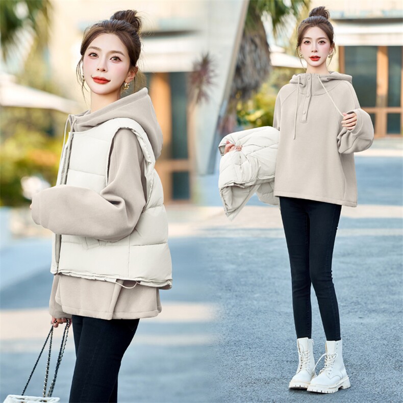 羽绒服马甲女士2025冬季新短款时尚两件套蓬松保暖马夹外套白鸭绒,女装羽绒服,意芙