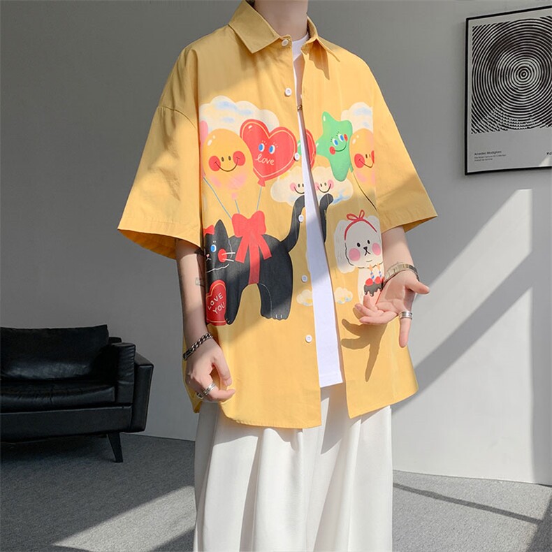 CS1127-P45控78夏季新款设计感大码潮牌冰丝短袖情侣衬衫外套男,男装T恤,电商A059