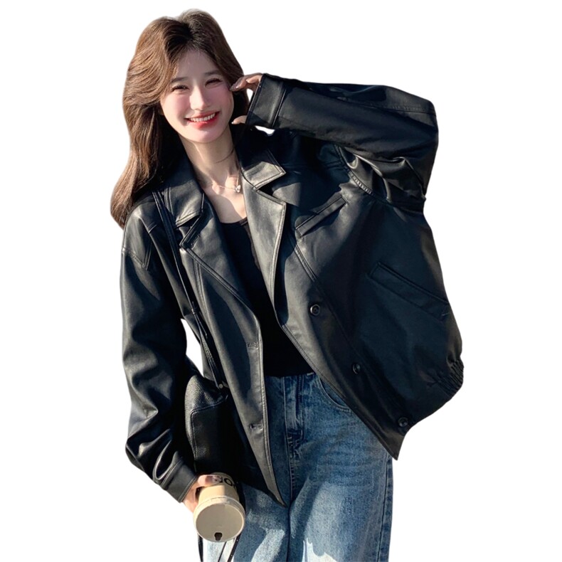 新款有货春季黑色皮衣外套5504P155K228,女装皮衣,2C176
