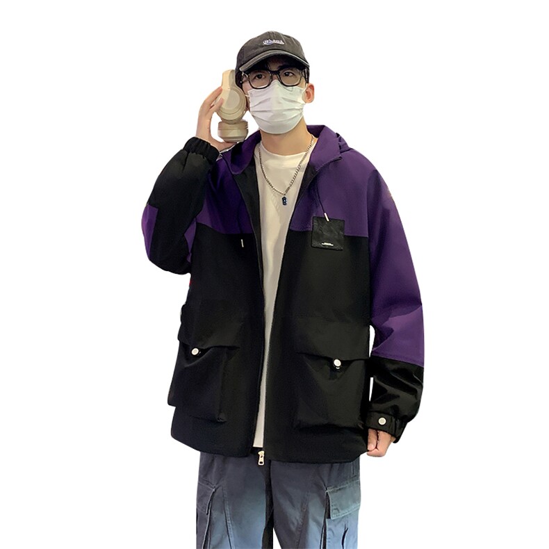 2026新款秋季外套男潮牌连帽拼接工装夹克A436-2316-P80,男装夹克,电商A436