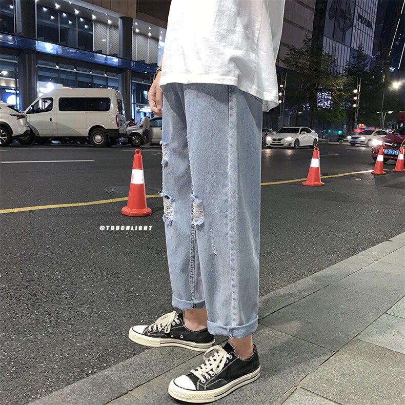 破洞牛仔裤！男女直筒乞丐裤NB03P40,男装牛仔裤,电商D325