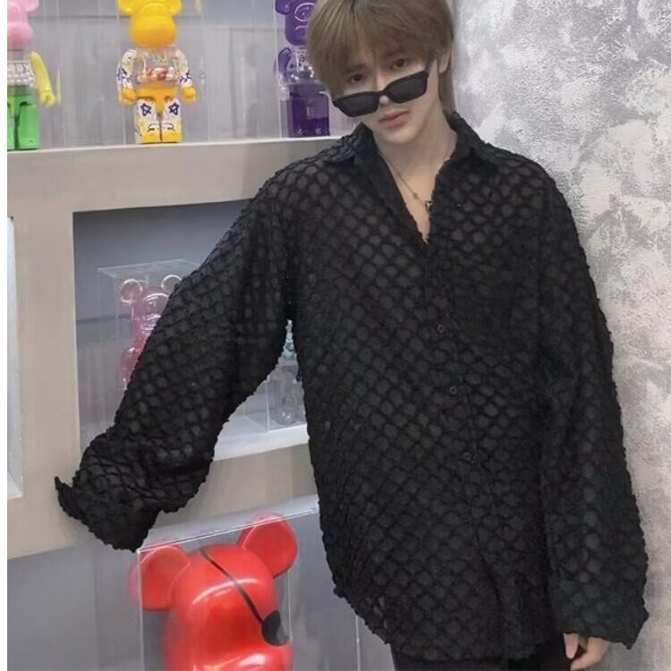 【006】春夏衬衫男镂空长袖衬衣男A079-C307-P44,男装衬衫,电商A079