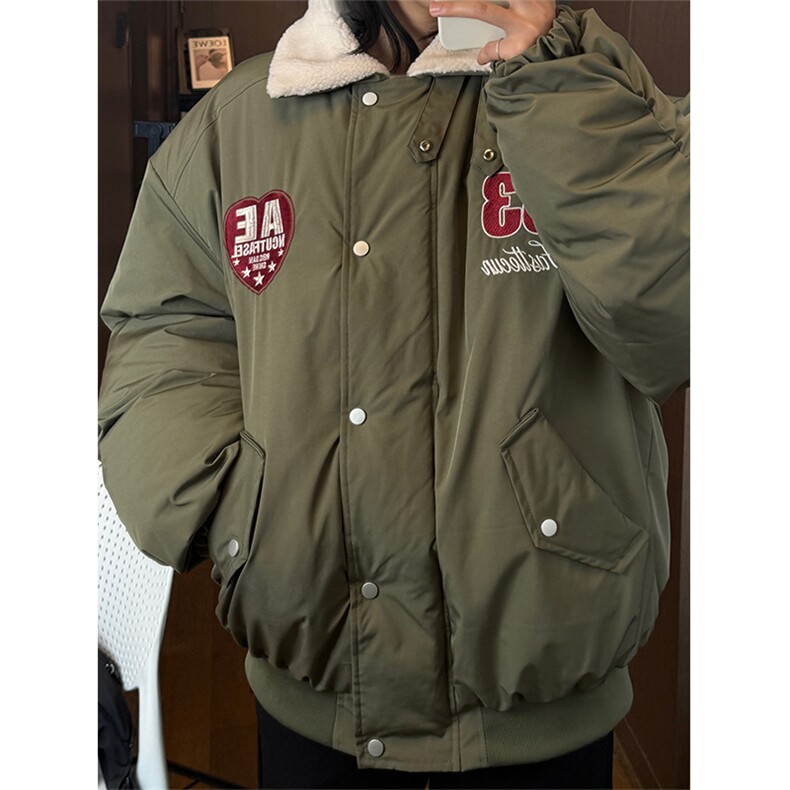 港风美式全刺绣带毛翻领酒红保暖棉服男女XZ213-MF06-P148控168,男装夹克,星座213