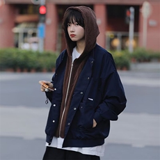 W153-P77秋季新款假两件拼接牛仔夹克男女休闲百搭高级感，男装夹克，电商B323A