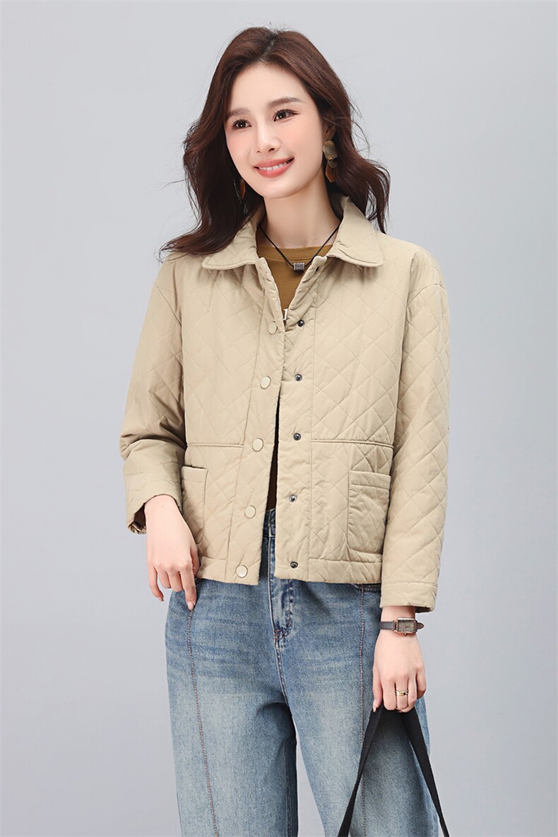 菱格夹棉外套女短款小个子秋冬季加棉衬衣大码宽松休闲轻薄小棉衣,女装短外套,小林双子