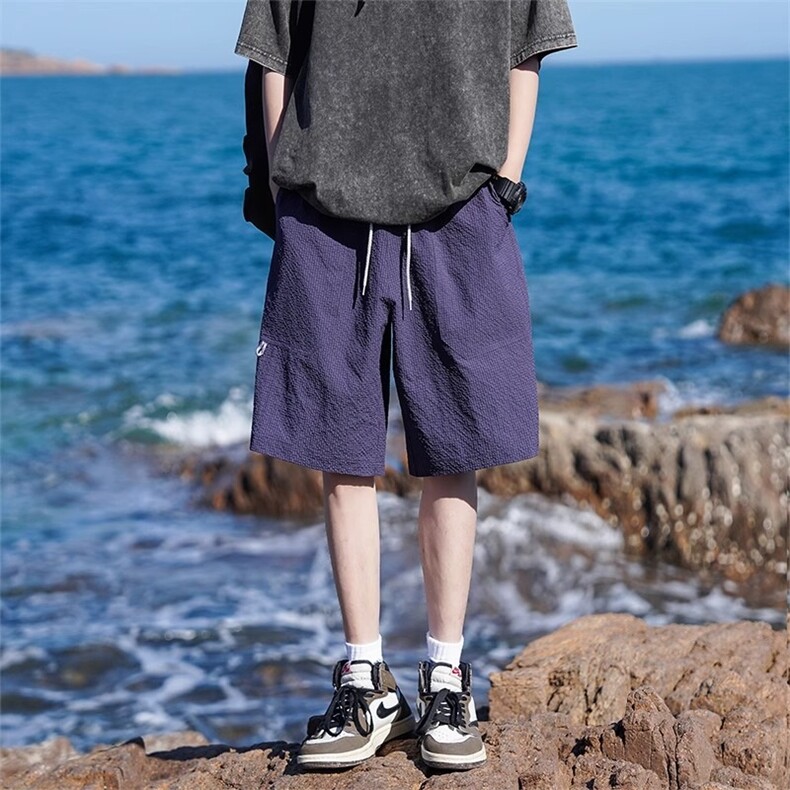 网络图E161、P16原版泡泡格五分短裤紫色黑色M-3XL，男装牛仔裤，星座506A