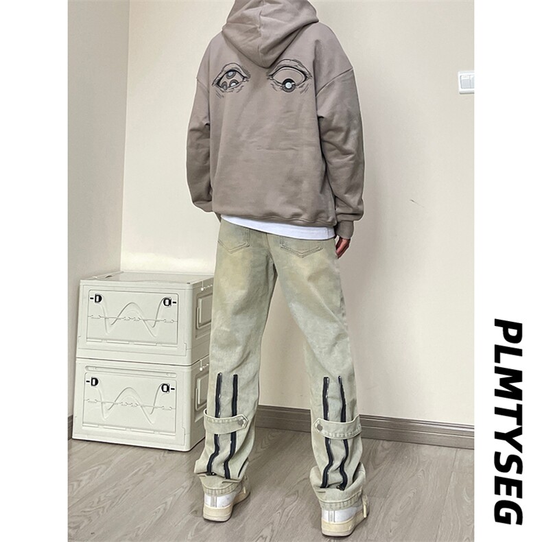 B221美式ins高街小众拉链直筒牛仔裤LK23028-P60控78,男装牛仔裤,电商B221