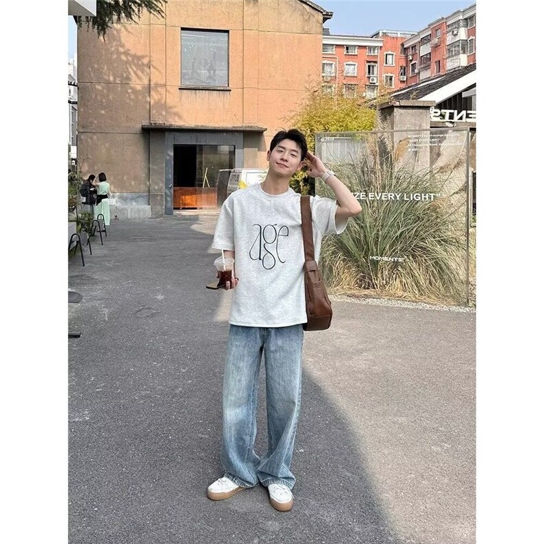 水洗蓝色直筒宽松牛仔裤男女夏季2026新款长裤子休闲百搭简约,男装牛仔裤,星座601-1