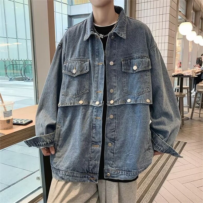 新款外穿青春流行ins长袖春季翻领文艺男慵懒纯色简约夹克日常潮，男装夹克，星座1210-1