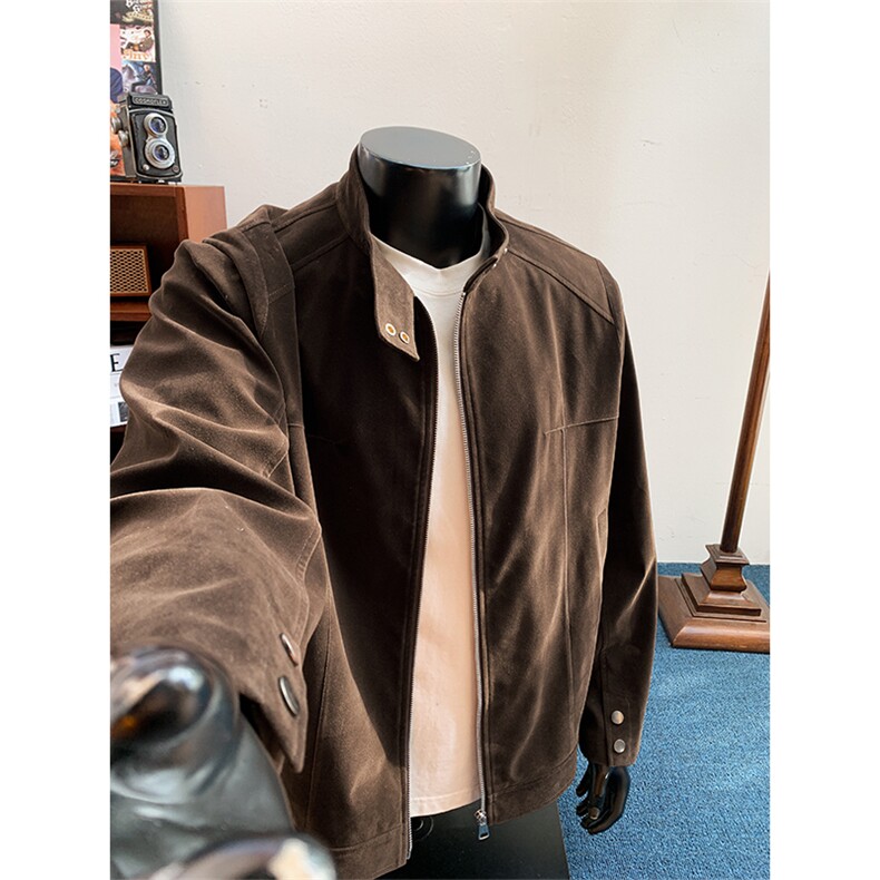 正肩高品质绒皮工艺cleanfit短款机车夹克外套男J5281-特P70,男装夹克,电商A001-1