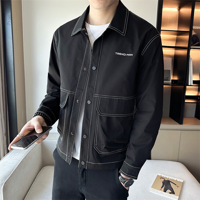 店主风秋季新款翻领工装休闲夹克时尚潮流印花外套男JK128-P110,男装夹克,电商A413