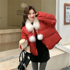 新款现！真狐狸毛保暖红色羽绒服外套2C133-6012-P285-K408，女装羽绒服，2C133