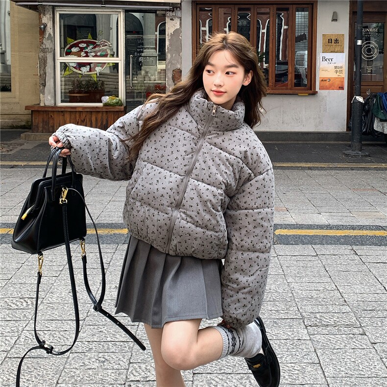 A572-P90田园风小碎花短款棉服新款立领保暖面包服外套,男装棉衣,星座911