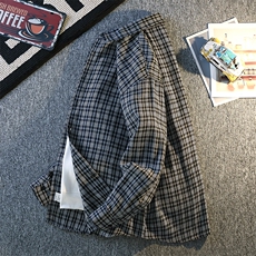 秋季潮流格子衬衫男港风休闲长袖外套青少年男装2377P35，男装衬衫，星座1107-1