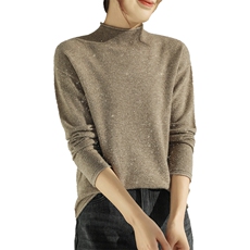 长袖套头纯色2024年秋季半高圆领时尚羊毛针织衫，女装羊毛衫，鹏源羊绒