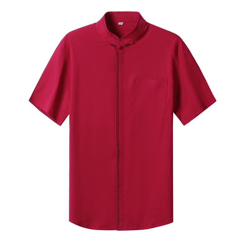 中老年高档男唐装夏装太极服中式刺绣立领短袖上衣风时尚套装,男装中老年男装,钱塘723