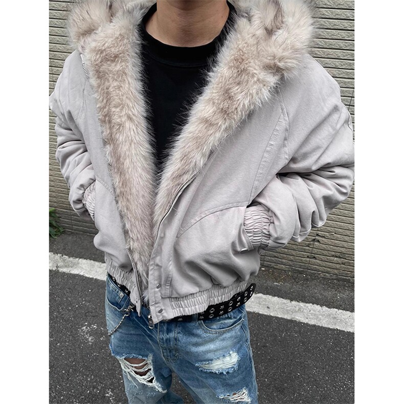 现货高品质美式高街冬季重磅硬挺短款座山雕毛领棉衣男女加厚外套，男装棉衣，电商A486-1