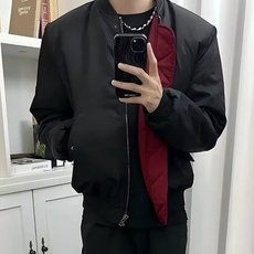 红内bomber夹克外套男春秋短款廓形飞行服cleanfit高街美式棒球服，男装夹克，电商D256-2(原A064-2)
