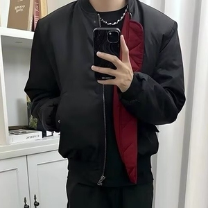 红内bomber夹克外套男春秋短款廓形飞行服cleanfit高街美式棒球服图片