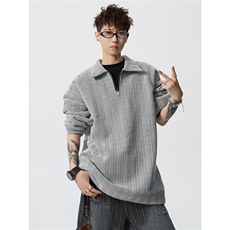 雪尼尔满天星半拉链翻领卫衣大码高级Polo衫外套LW610特P50加绒60，男装Polo衫，电商B215