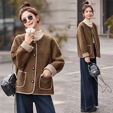 大量现货2026年秋冬季新款时尚小香风毛呢圈圈呢皮毛一体外套，女装毛呢外套，蓝诺裳