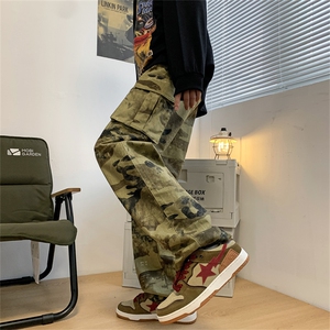 欧美高街hiphop迷彩工装裤男复古宽松直筒长裤K07102-P45图片