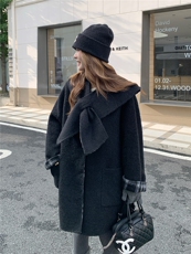 现货新款双面韩系格子披肩围巾双面羊绒大衣中长宽减龄羊毛呢外套，女装羊绒大衣，网红馆